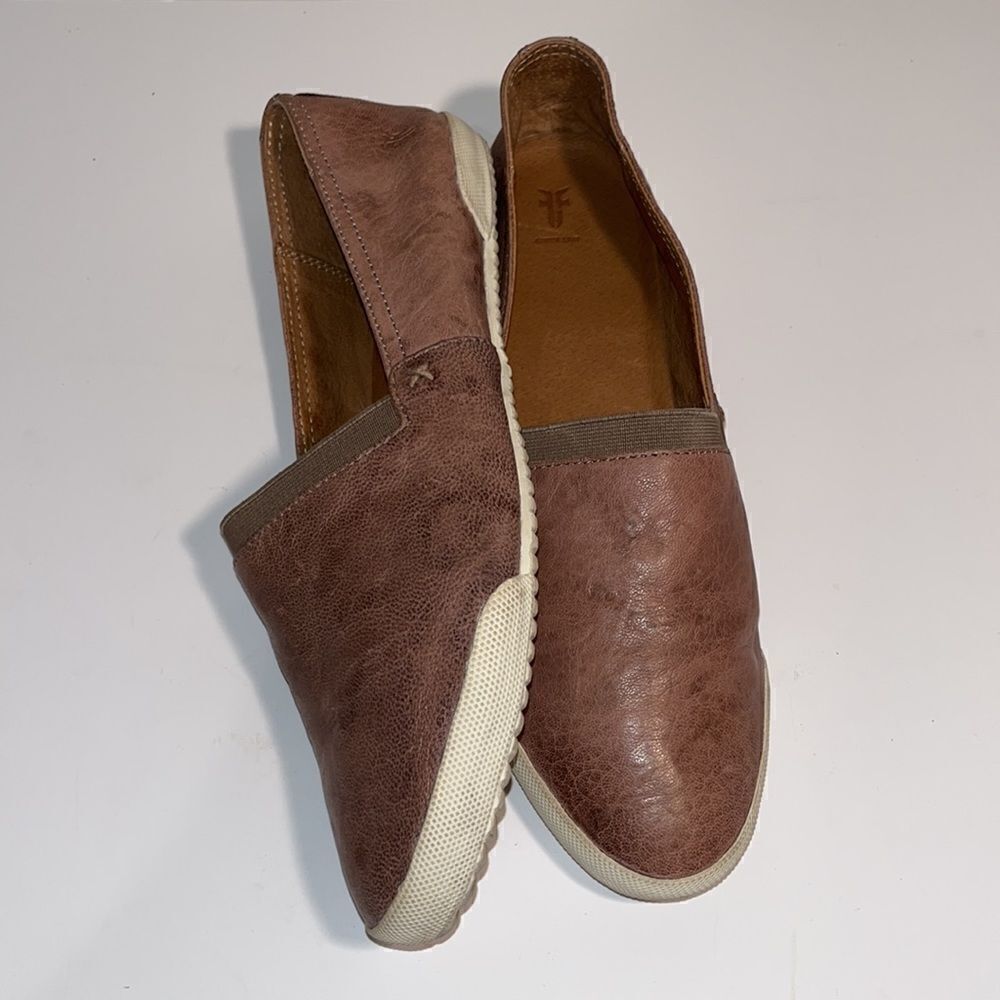 Frye brown distressed leather slipon loafers